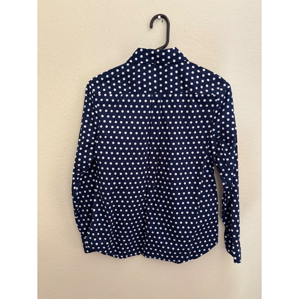 Talbots Petite Navy Blue White Polka Dot Button Down Shirt Long Sleeve P S A1108 - Picture 2 of 4